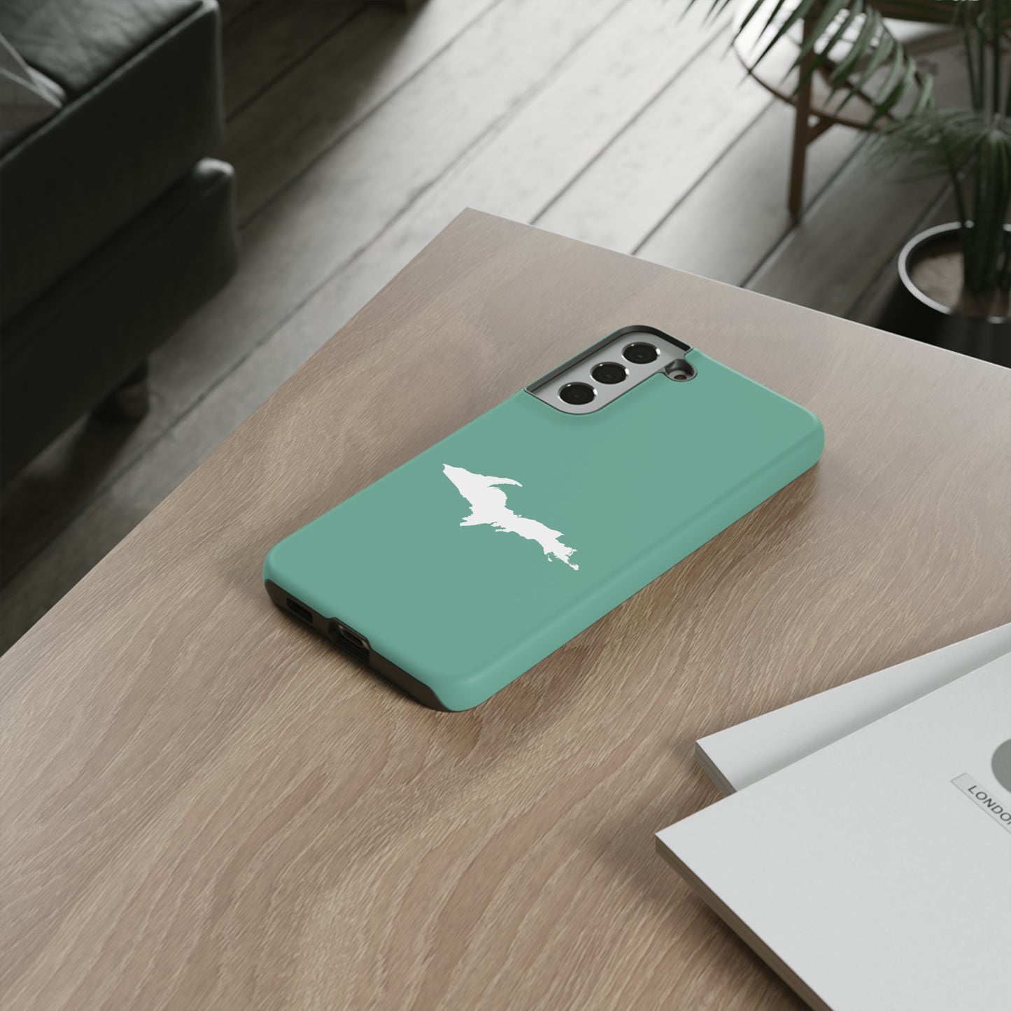 Michigan Upper Peninsula Tough Phone Case ('64 Metallic Mint Green w/ UP Outline) | Samsung & Pixel Android