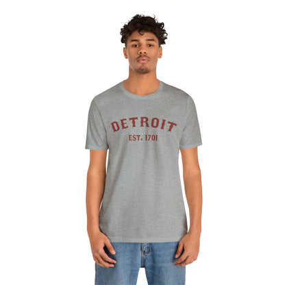 Detroit EST. 1701' T-Shirt (Ore Dock Red Ballpark Font) | Unisex Standard