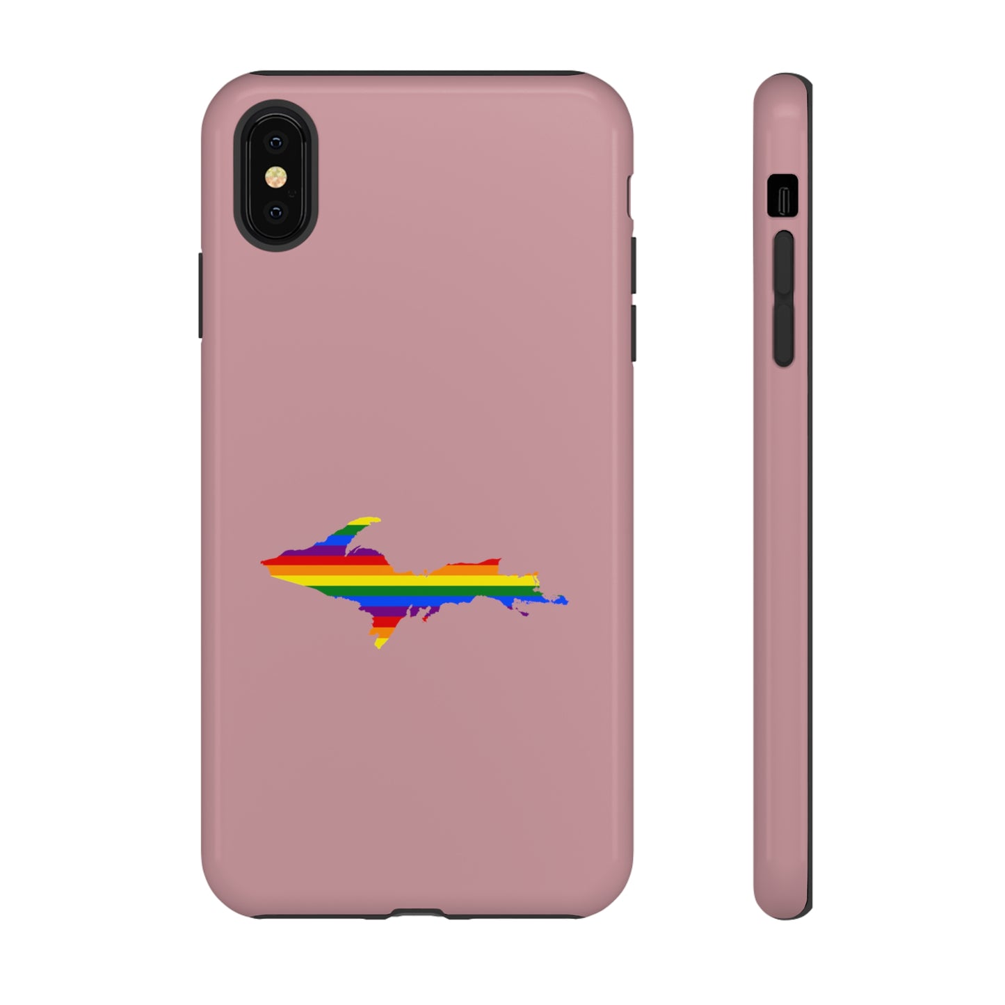 Michigan Upper Peninsula Tough Phone Case (Cherry Blossom Pink w/ UP Pride Flag Outline) | Apple iPhone