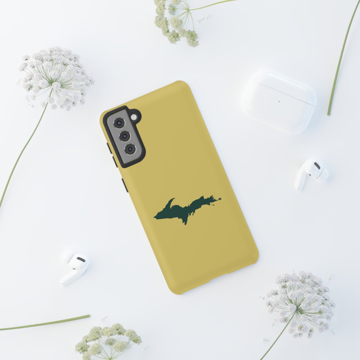 Michigan Upper Peninsula Tough Phone Case (Plum Yellow w/ Green UP Outline) | Samsung & Pixel Android