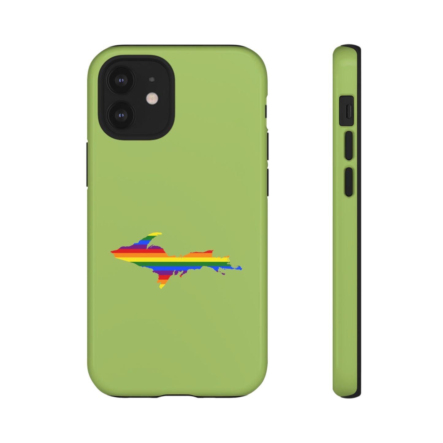 Michigan Upper Peninsula Tough Phone Case (Gooseberry Green w/ UP Pride Flag Outline) | Apple iPhone