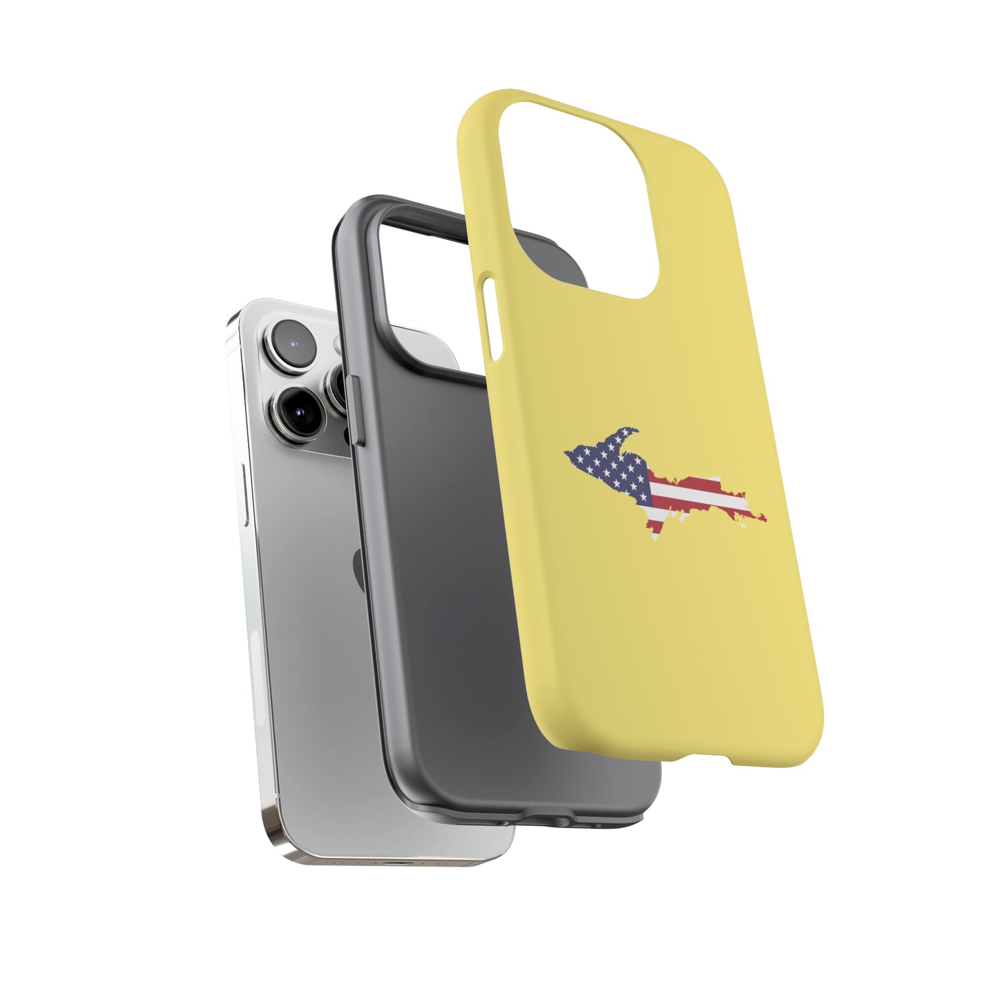 Michigan Upper Peninsula Tough Phone Case (Yellow Cherry Color w/ UP USA Outline) | Apple iPhone