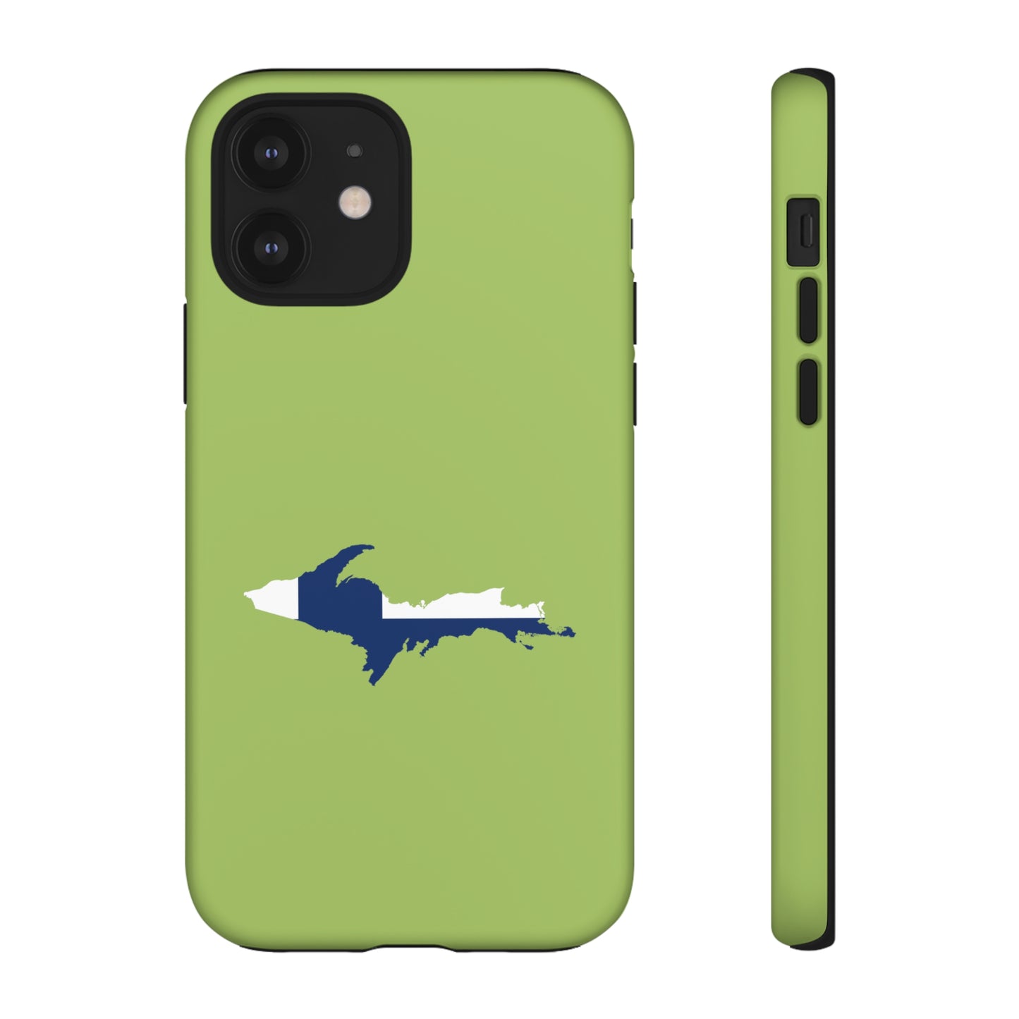 Michigan Upper Peninsula Tough Phone Case (Gooseberry Green w/ UP Finland Flag Outline) | Apple iPhone