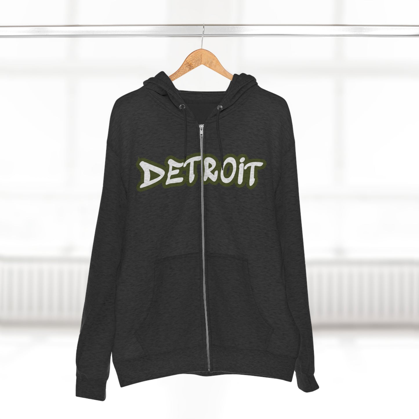 Detroit' Hoodie (Army Green Tag Font) | Unisex Full Zip