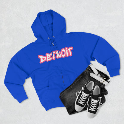 'Detroit' Hoodie (Rhodochrosite Pink Tag Font) | Unisex Full Zip