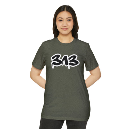 Detroit '313' T-Shirt (Black/White Tag Font) | Unisex Recycled Organic