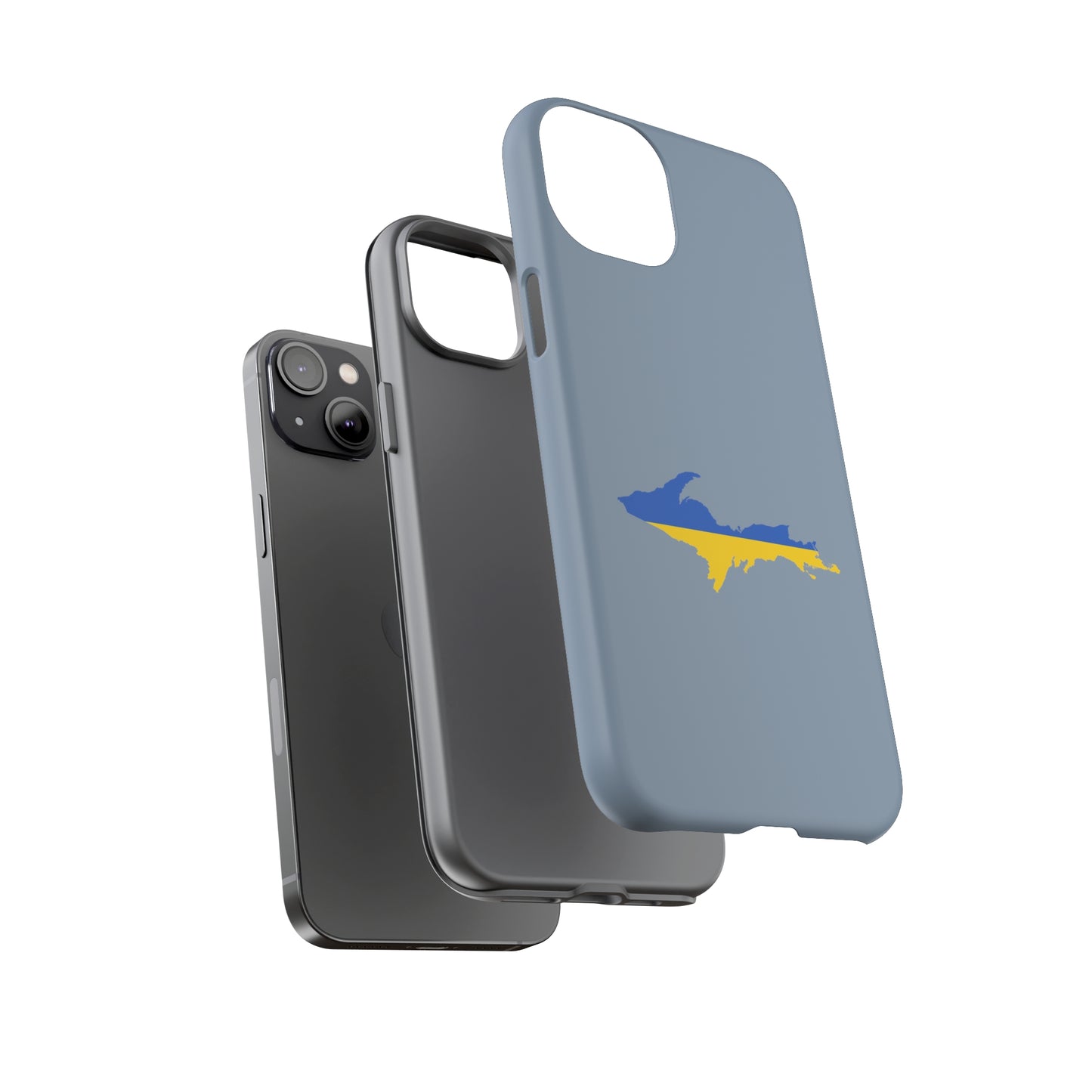 Michigan Upper Peninsula Tough Phone Case (B-24 Liberator Grey w/ UP Ukraine Flag Outline) | Apple iPhone