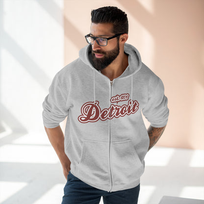 'Detroit EST 1701' Hoodie (Ore Dock Red Script Font) | Unisex Full Zip