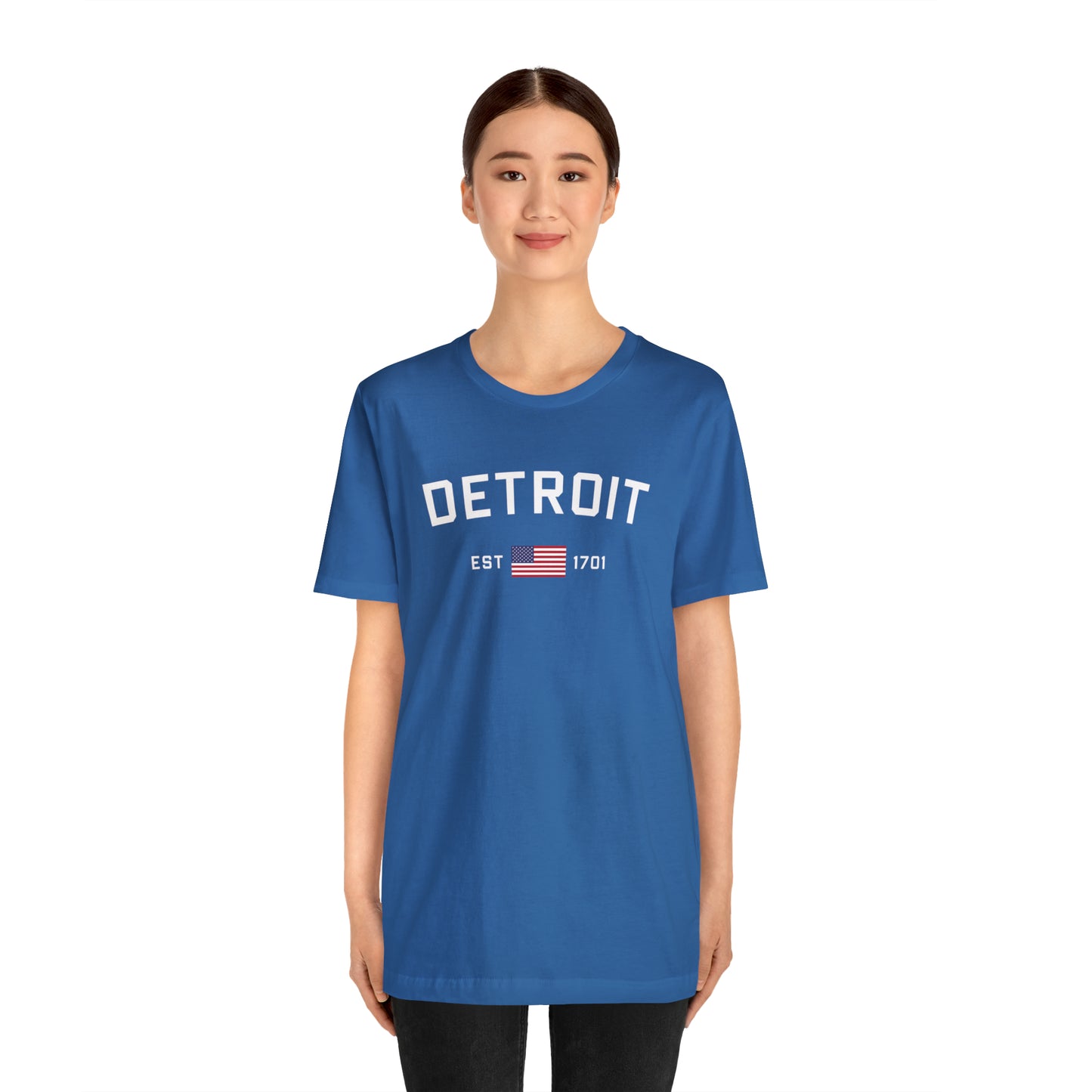 'Detroit EST 1701' T-Shirt (w/ USA Flag Outline) | Unisex Standard Fit