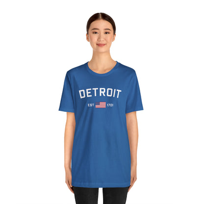 'Detroit EST 1701' T-Shirt (w/ USA Flag Outline) | Unisex Standard Fit