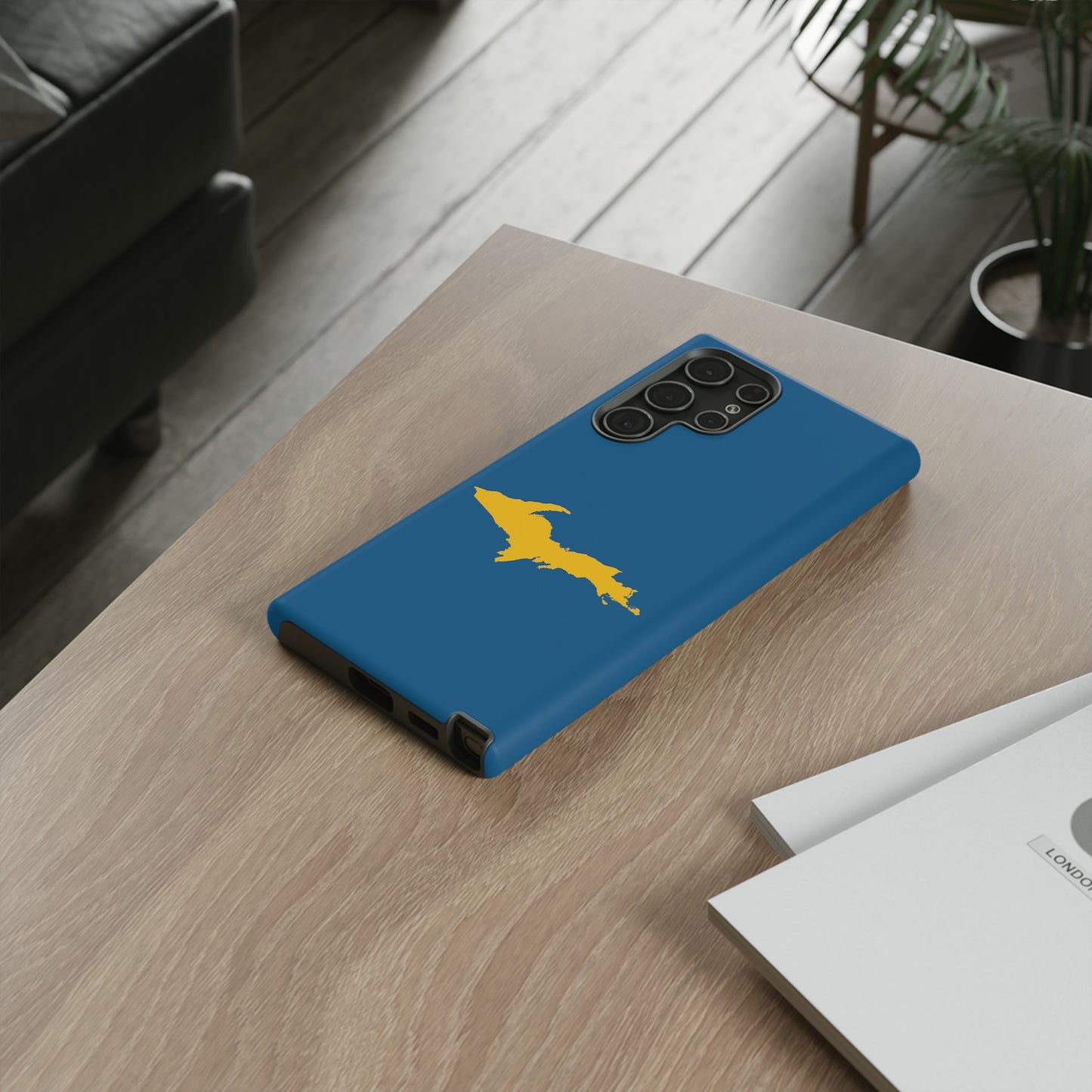 Michigan Upper Peninsula Tough Phone Case (Blueberry w/ Gold UP Outline) | Samsung & Pixel Android