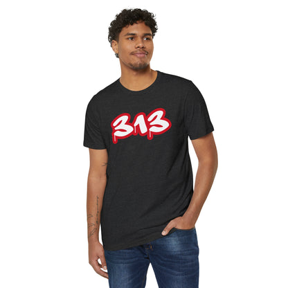 Detroit '313' T-Shirt (Aliform Red Tag Font) | Unisex Recycled Organic