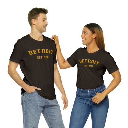 'Detroit EST. 1701' T-Shirt (Gold Ballpark Font) | Unisex Standard