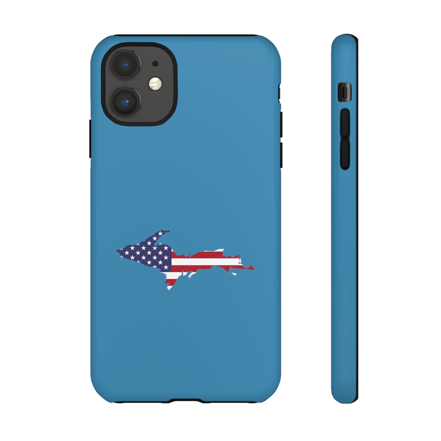 Michigan Upper Peninsula Tough Phone Case (Lake Michigan Blue w/ UP USA Flag Outline) | Apple iPhone