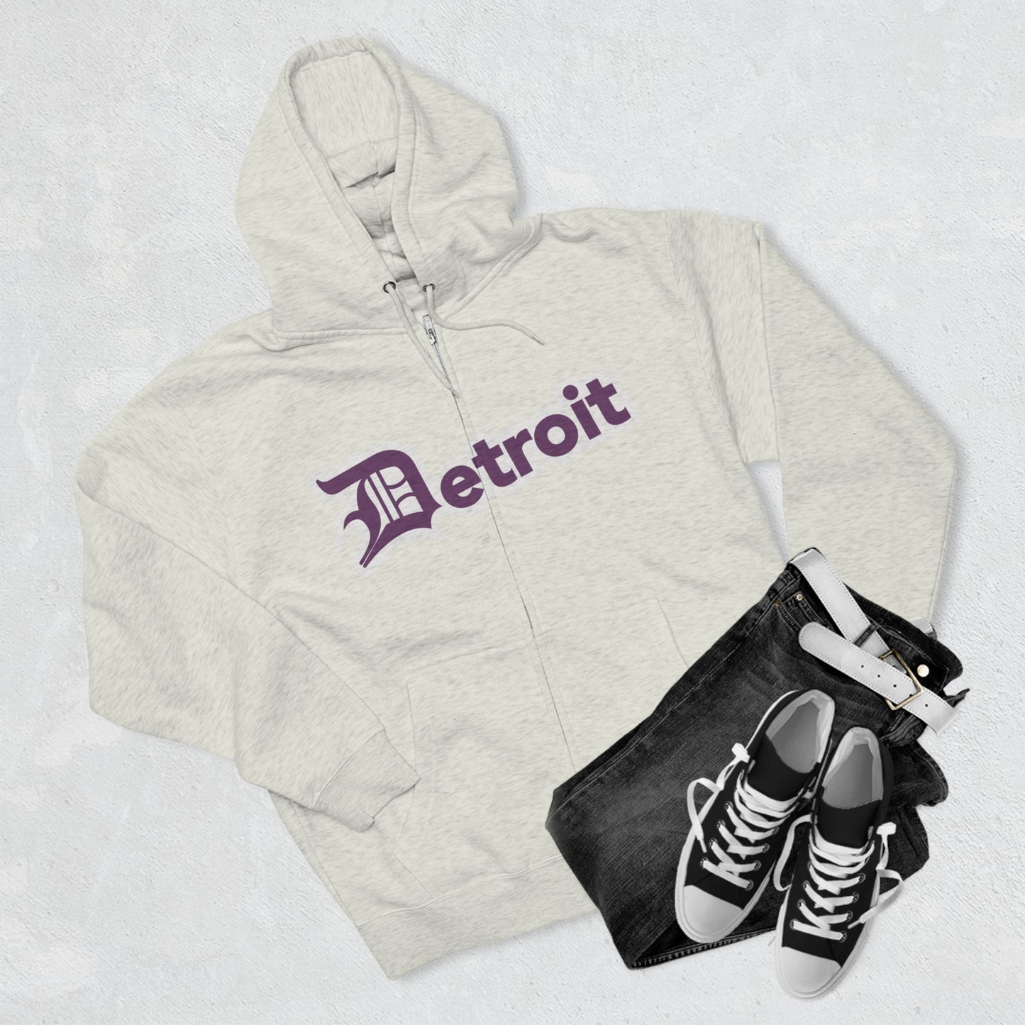 'Detroit' Hoodie (Plum w/ Old English 'D') | Unisex Full Zip