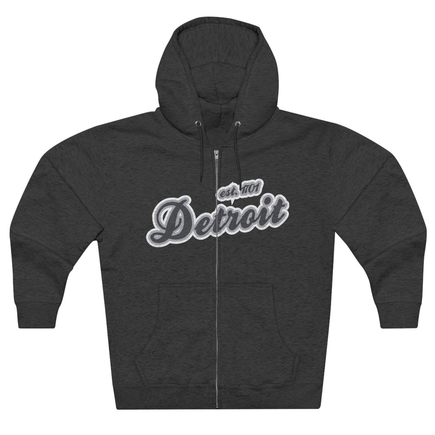 'Detroit EST 1701' Hoodie (Iron Ore Grey Script Font) | Unisex Full Zip