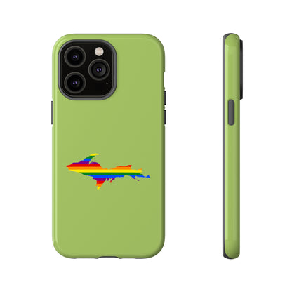 Michigan Upper Peninsula Tough Phone Case (Gooseberry Green w/ UP Pride Flag Outline) | Apple iPhone