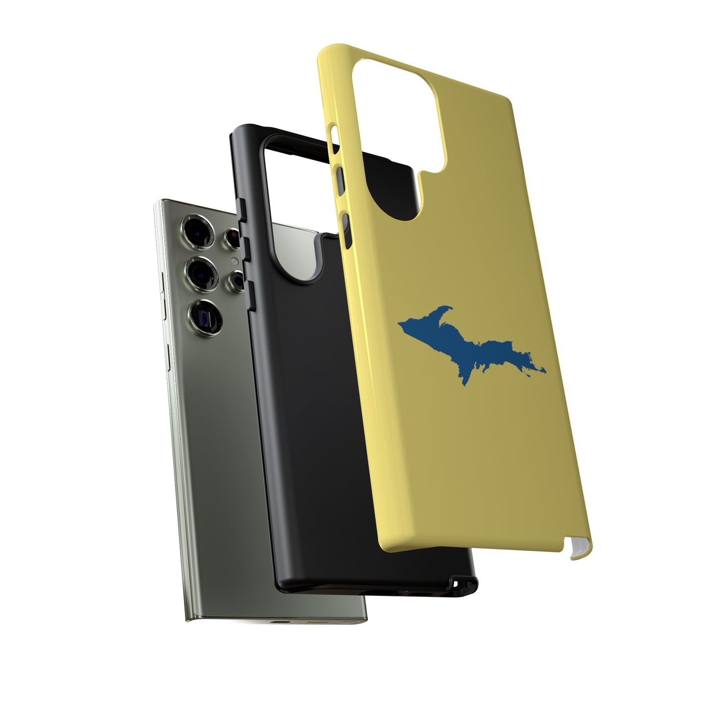 Michigan Upper Peninsula Tough Phone Case (Yellow Cherry w/ Azure UP Outline) | Samsung & Pixel Android