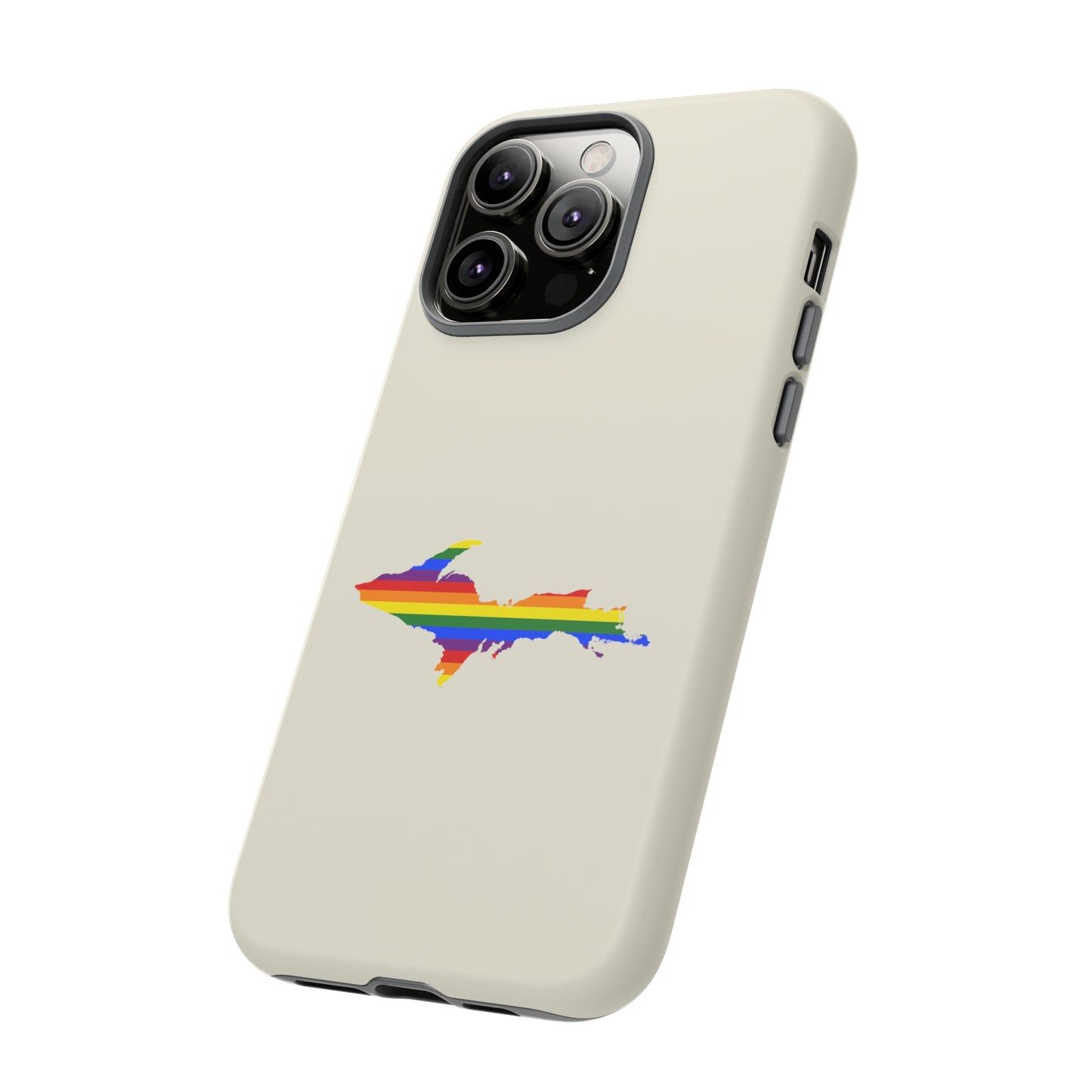 Michigan Upper Peninsula Tough Phone Case (Ivory Color w/ UP Pride Flag Outline) | Apple iPhone