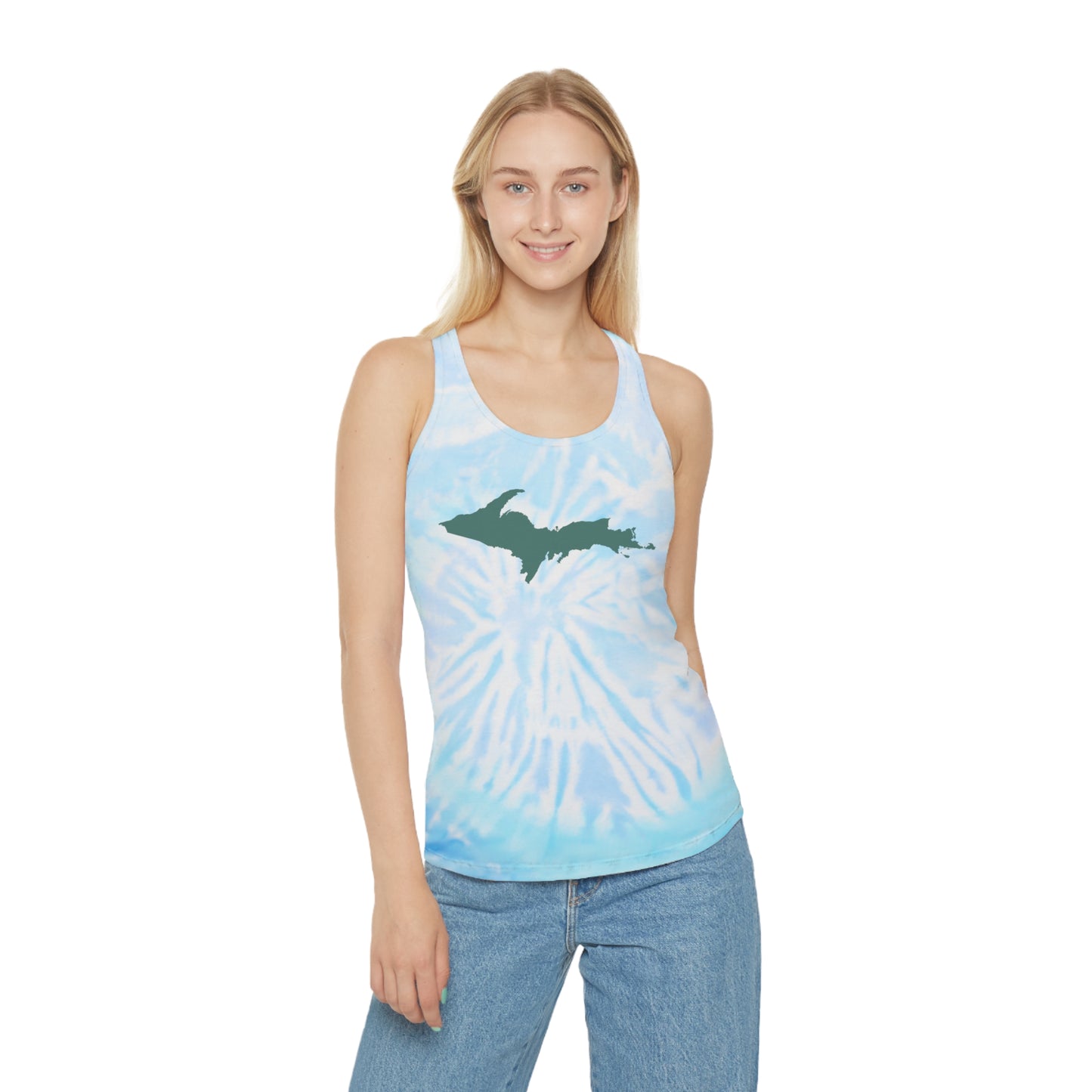 Michigan Upper Peninsula Tank Top (w/ Copper Green UP Outline) | Tie-Dye Racerback