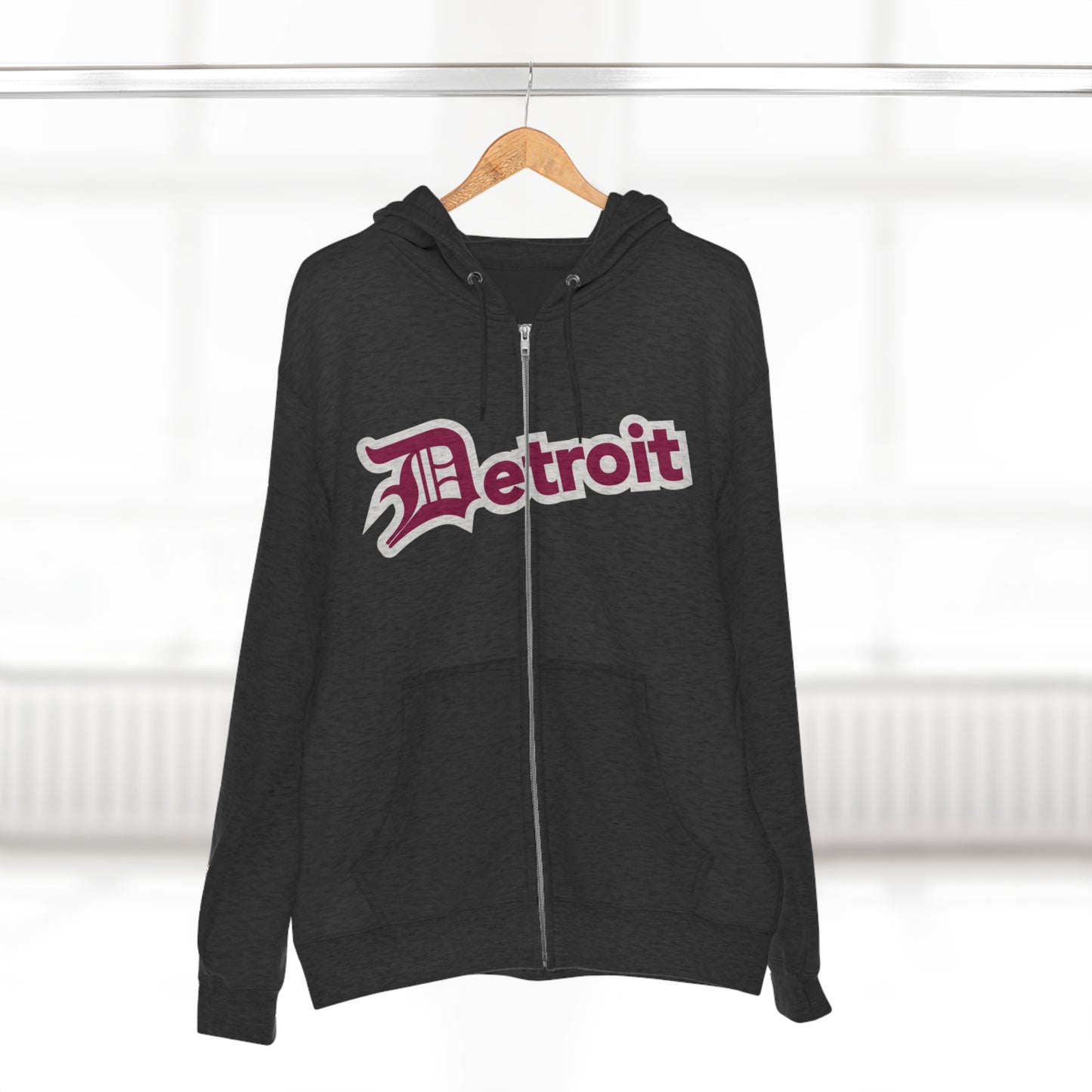 'Detroit' Hoodie (Ruby Red w/ Old English 'D') | Unisex Full Zip