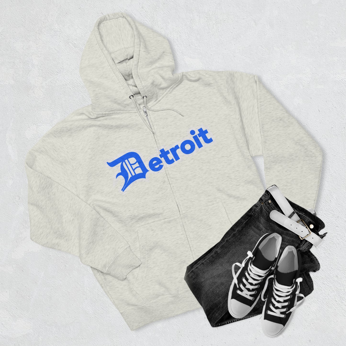 'Detroit' Hoodie (Motor Town Blue w/ Old English 'D') | Unisex Full Zip