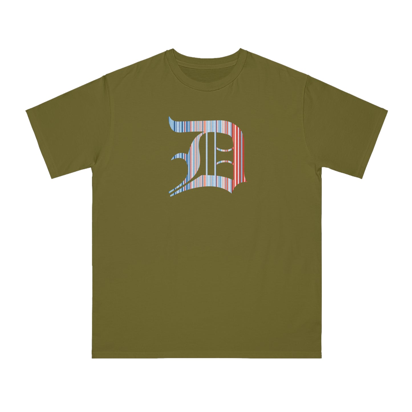 Detroit 'Old English D' T-Shirt (Climate Stripes Edition) | Unisex Organic