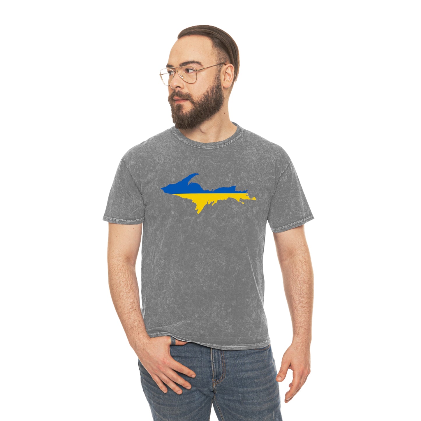 Michigan Upper Peninsula T-Shirt (w/ UP Ukraine Flag) | Unisex Mineral Wash