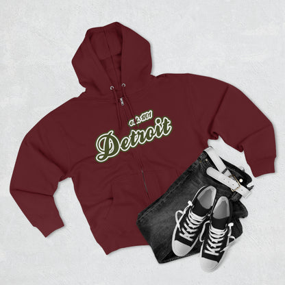 'Detroit EST 1701' Hoodie (Army Green Script Font) | Unisex Full Zip