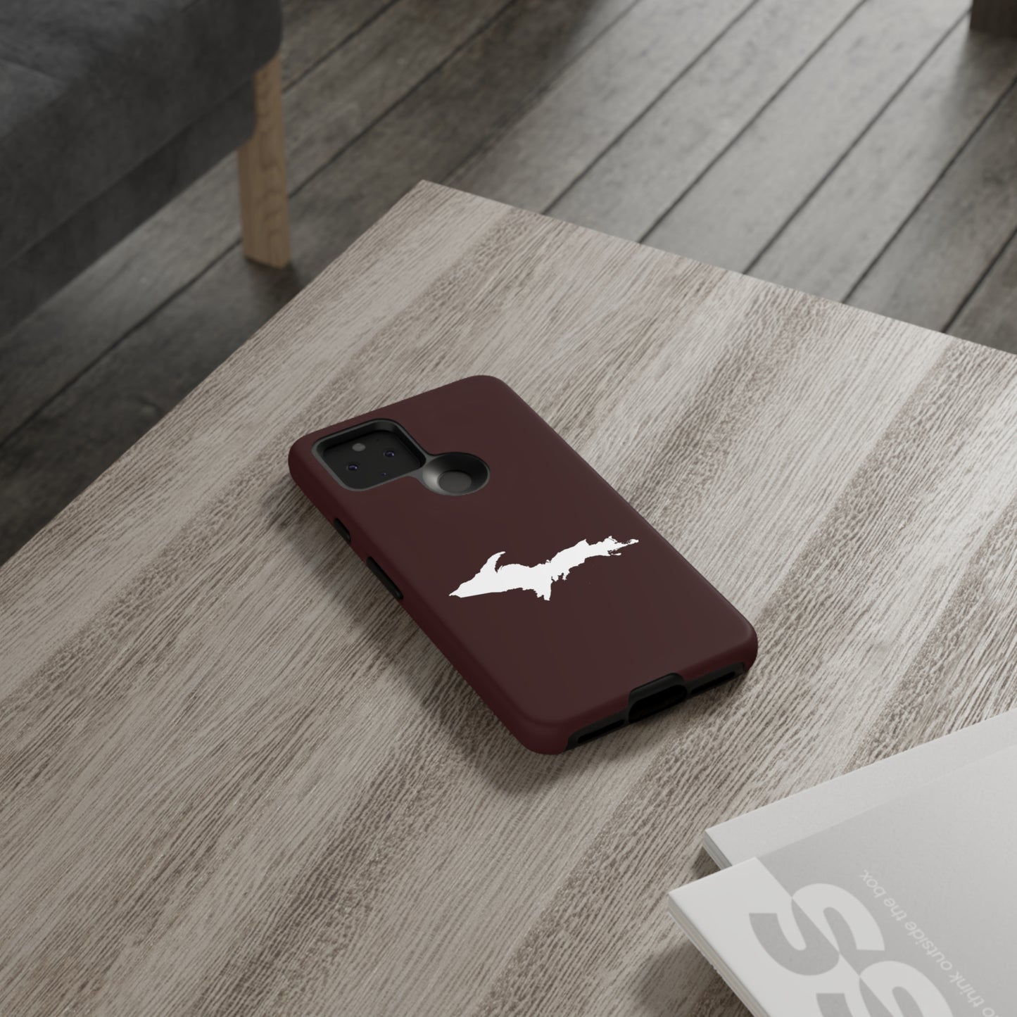 Michigan Upper Peninsula Tough Phone Case (Cherrywood Color w/ UP Outline) | Samsung & Pixel Android