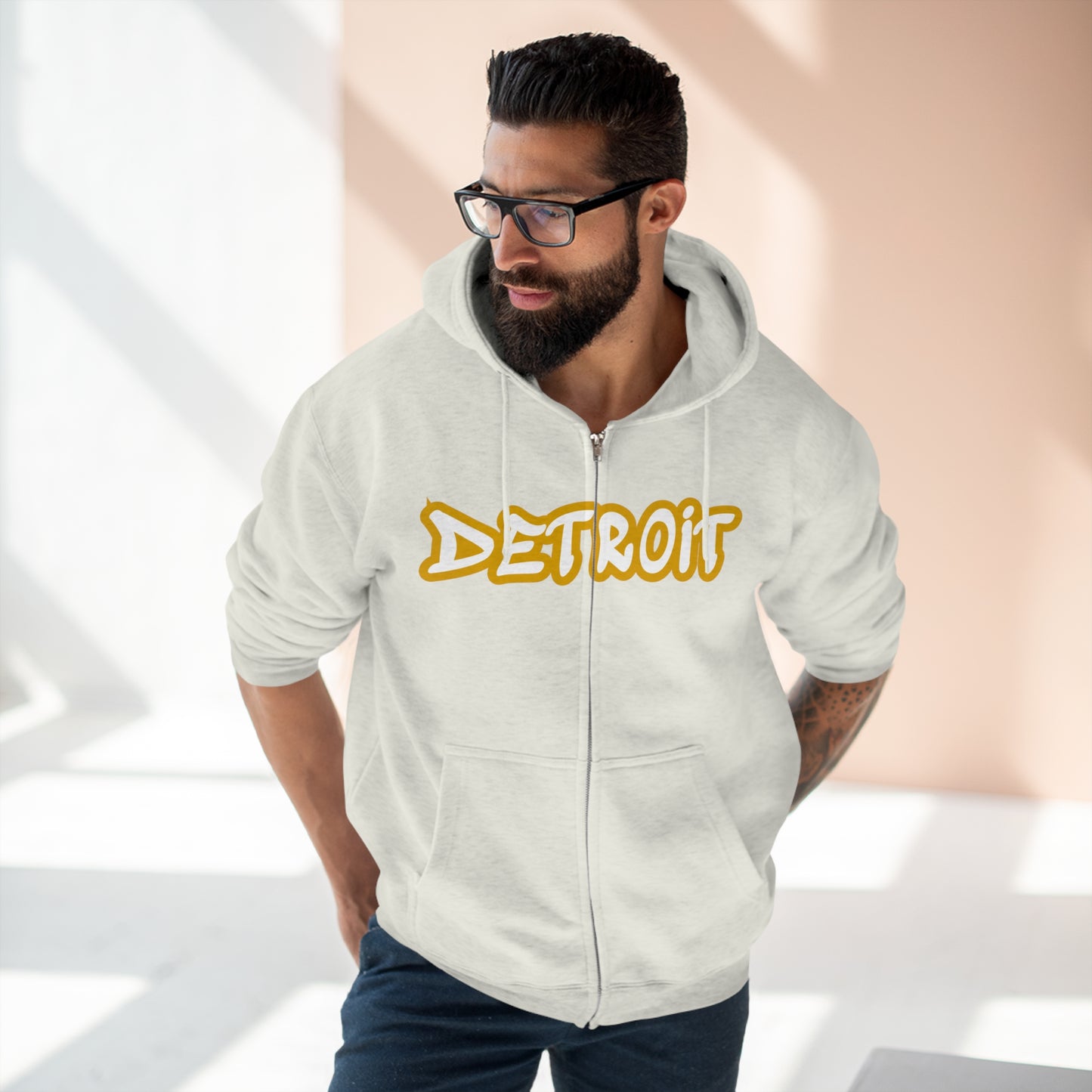 'Detroit' Hoodie (Gold Tag Font) | Unisex Full Zip