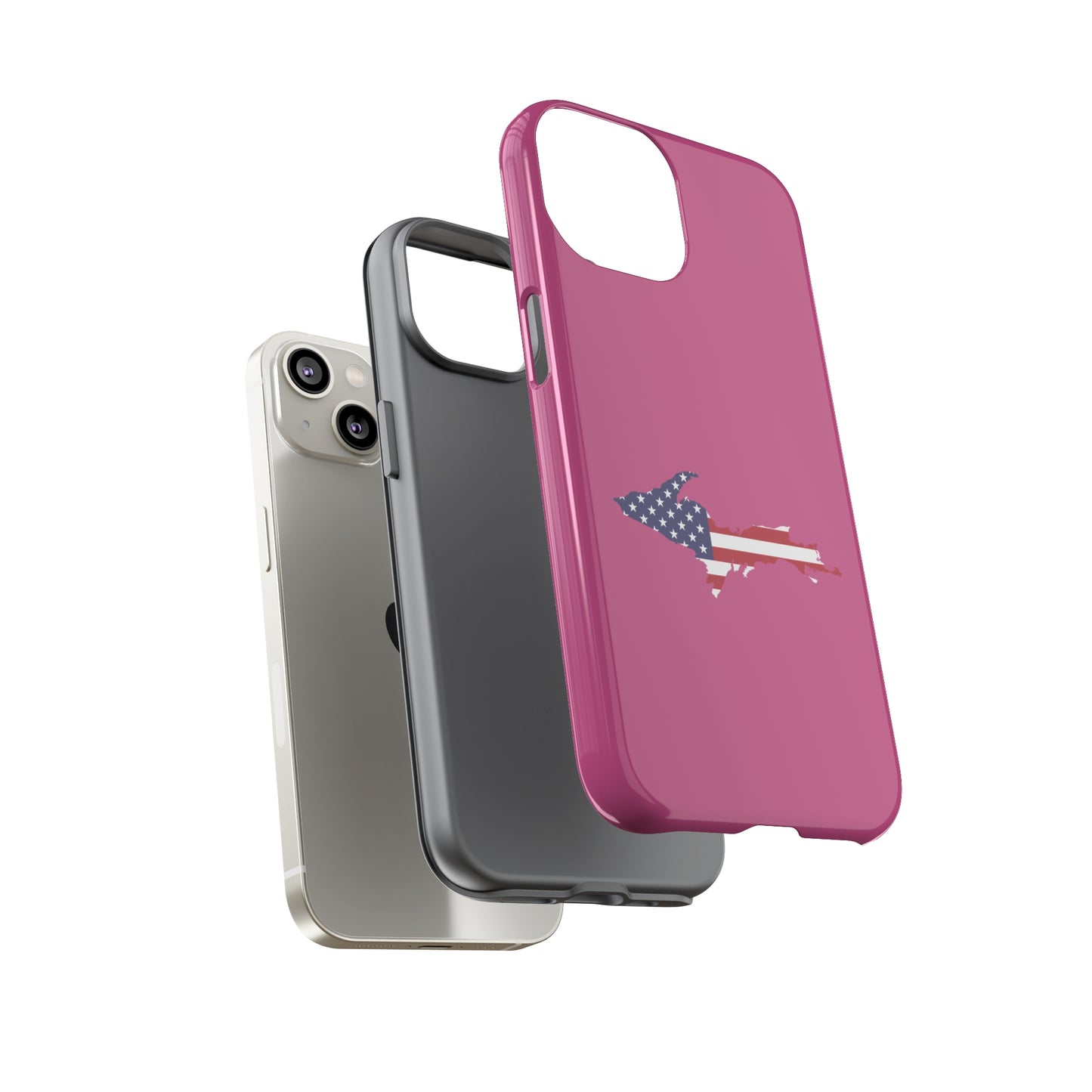 Michigan Upper Peninsula Tough Phone Case (Apple Blossom Pink w/ UP USA Flag Outline) | Apple iPhone