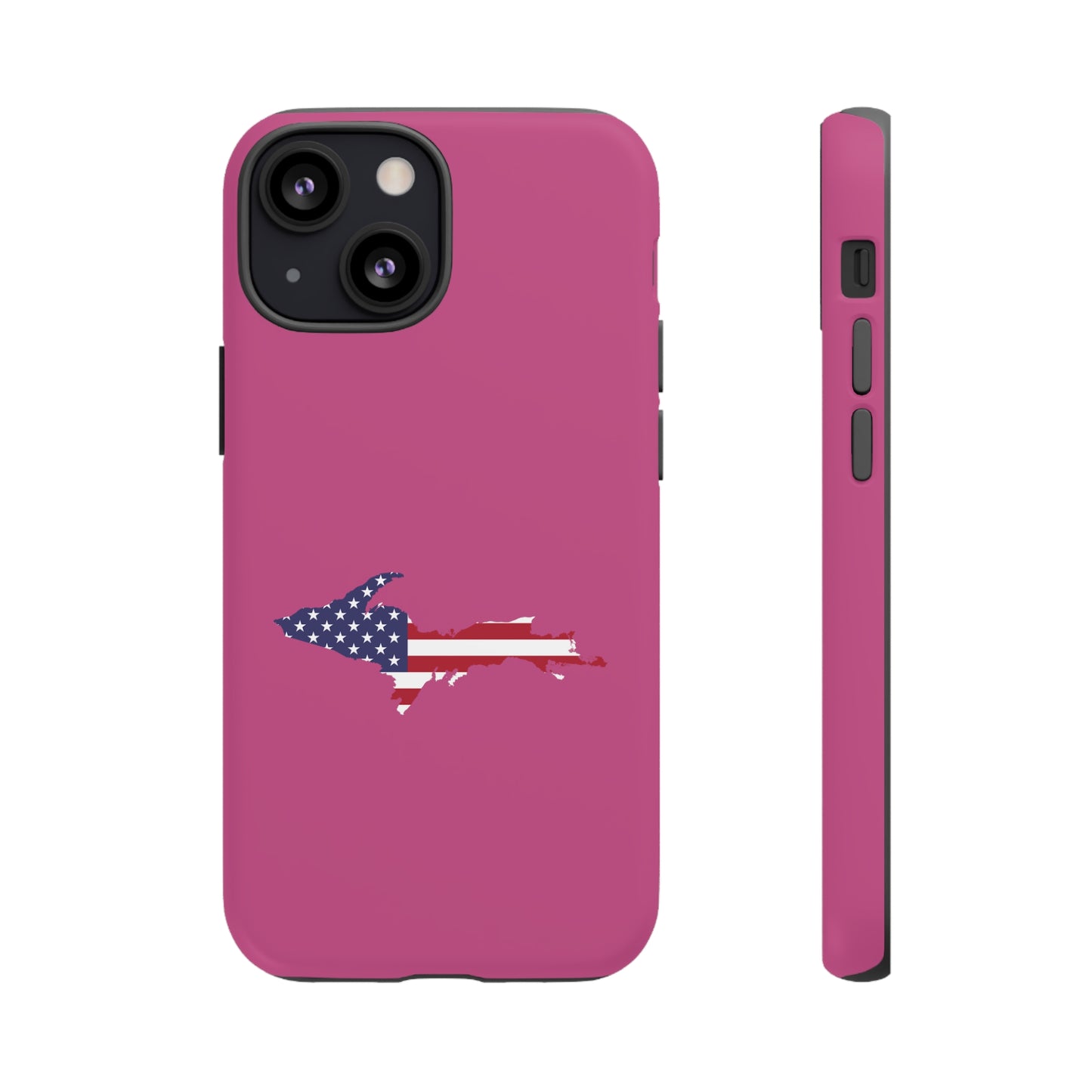 Michigan Upper Peninsula Tough Phone Case (Apple Blossom Pink w/ UP USA Flag Outline) | Apple iPhone