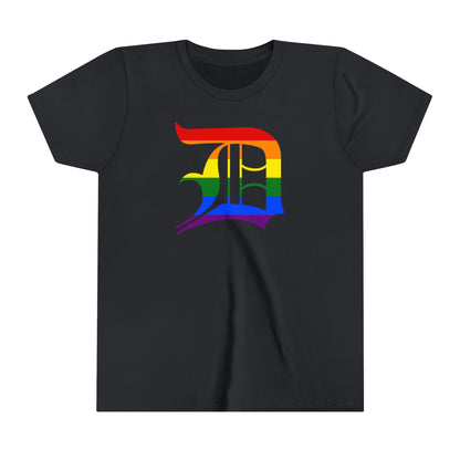 Detroit 'Old English D' T-Shirt (Rainbow Pride Edition) | Youth Short Sleeve