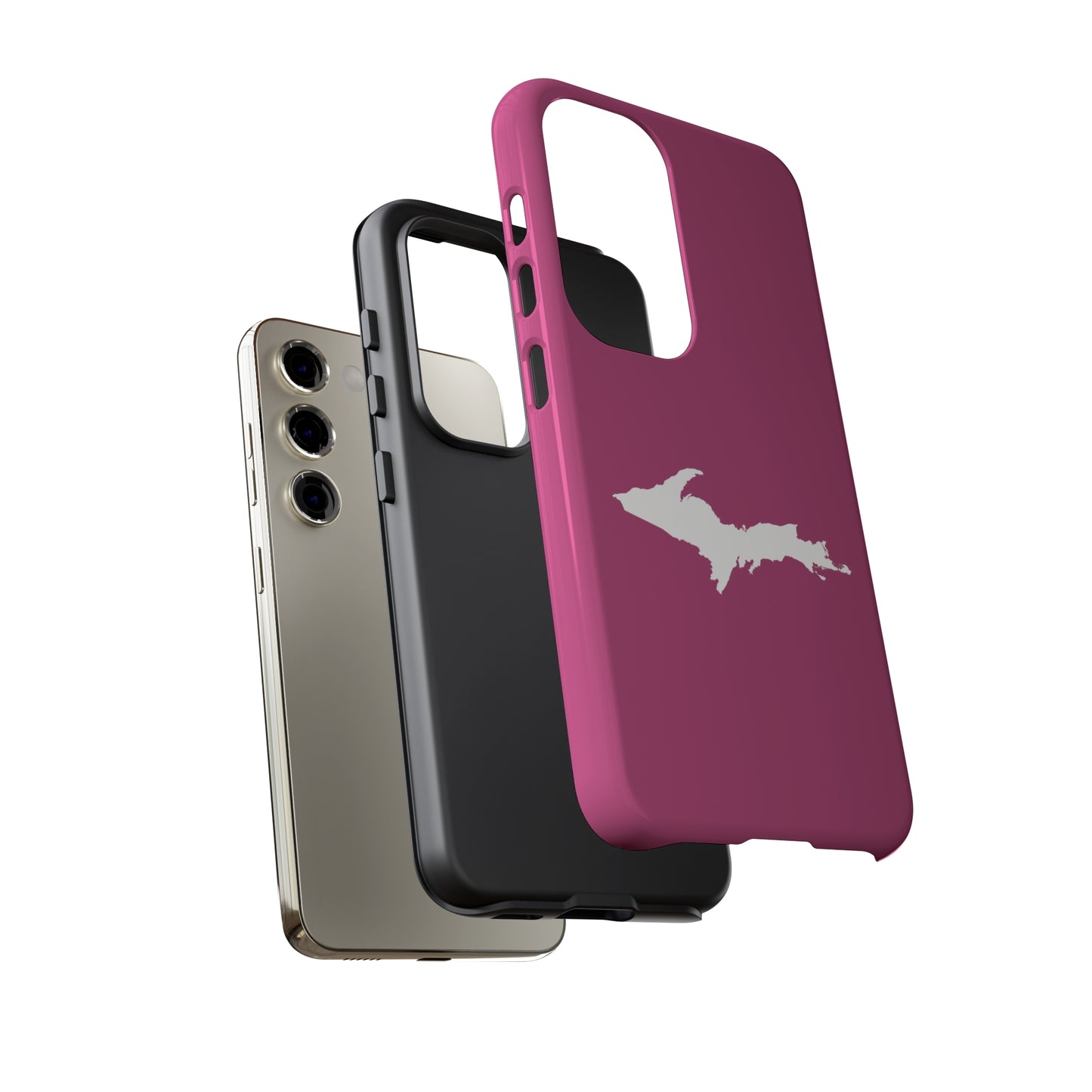 Michigan Upper Peninsula Tough Phone Case (Apple Blossom Pink w/ UP Outline) | Samsung & Pixel Android