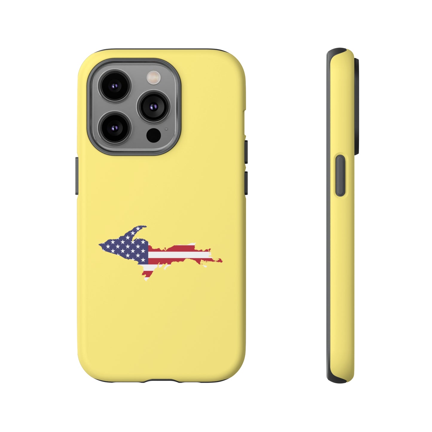 Michigan Upper Peninsula Tough Phone Case (Yellow Cherry Color w/ UP USA Outline) | Apple iPhone