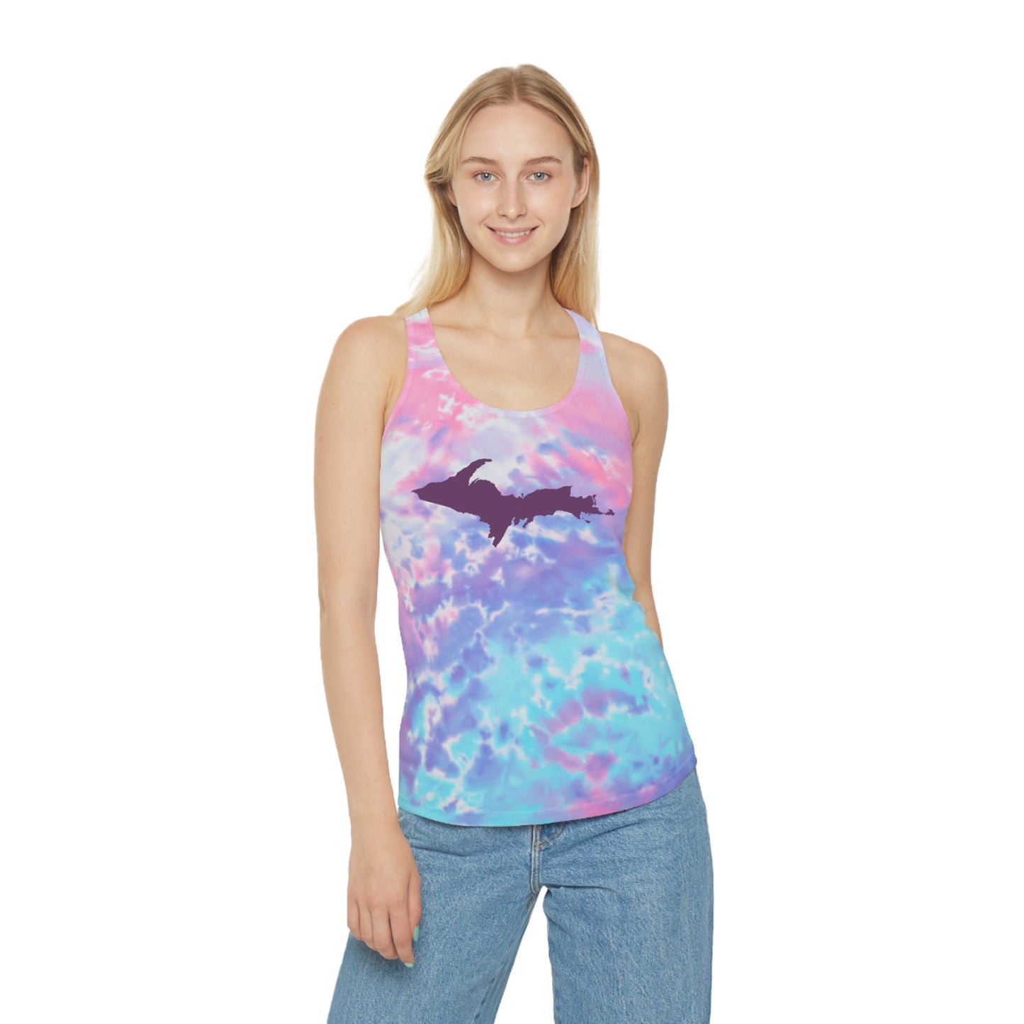 Michigan Upper Peninsula Tank Top (w/ Plum UP Outline) | Tie-Dye Racerback