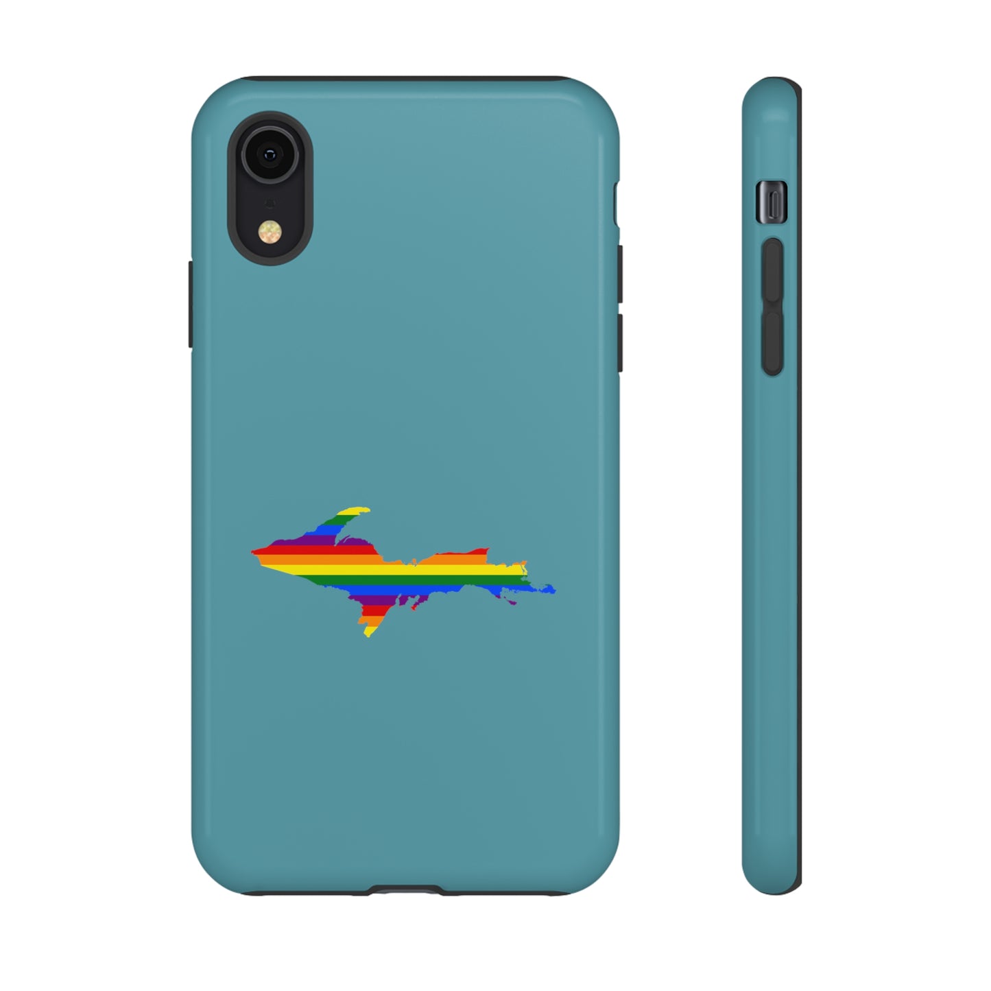 Michigan Upper Peninsula Tough Phone Case (Lake Huron Blue w/ UP Pride Flag Outline) | Apple iPhone