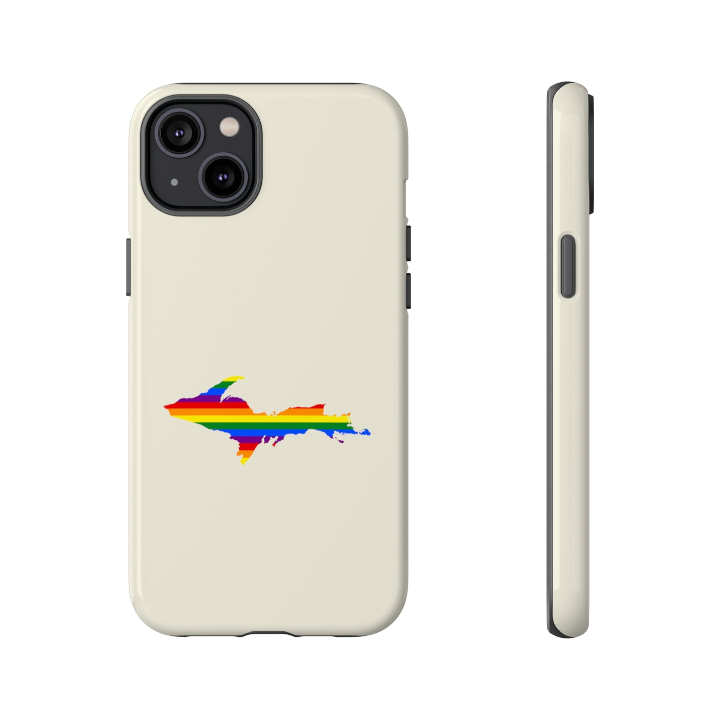 Michigan Upper Peninsula Tough Phone Case (Ivory Color w/ UP Pride Flag Outline) | Apple iPhone