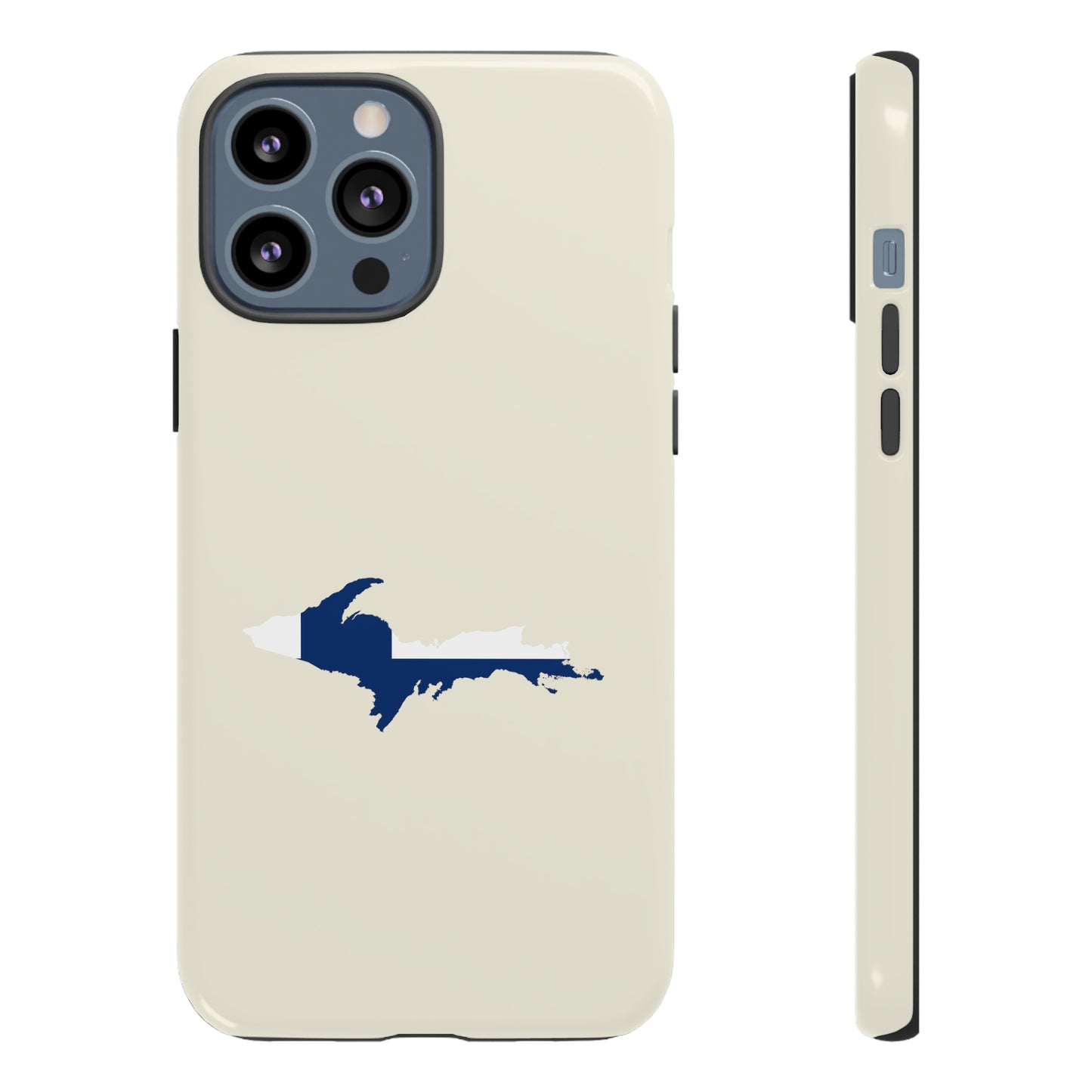 Michigan Upper Peninsula Tough Phone Case (Ivory Color w/ UP Finland Flag Outline) | Apple iPhone