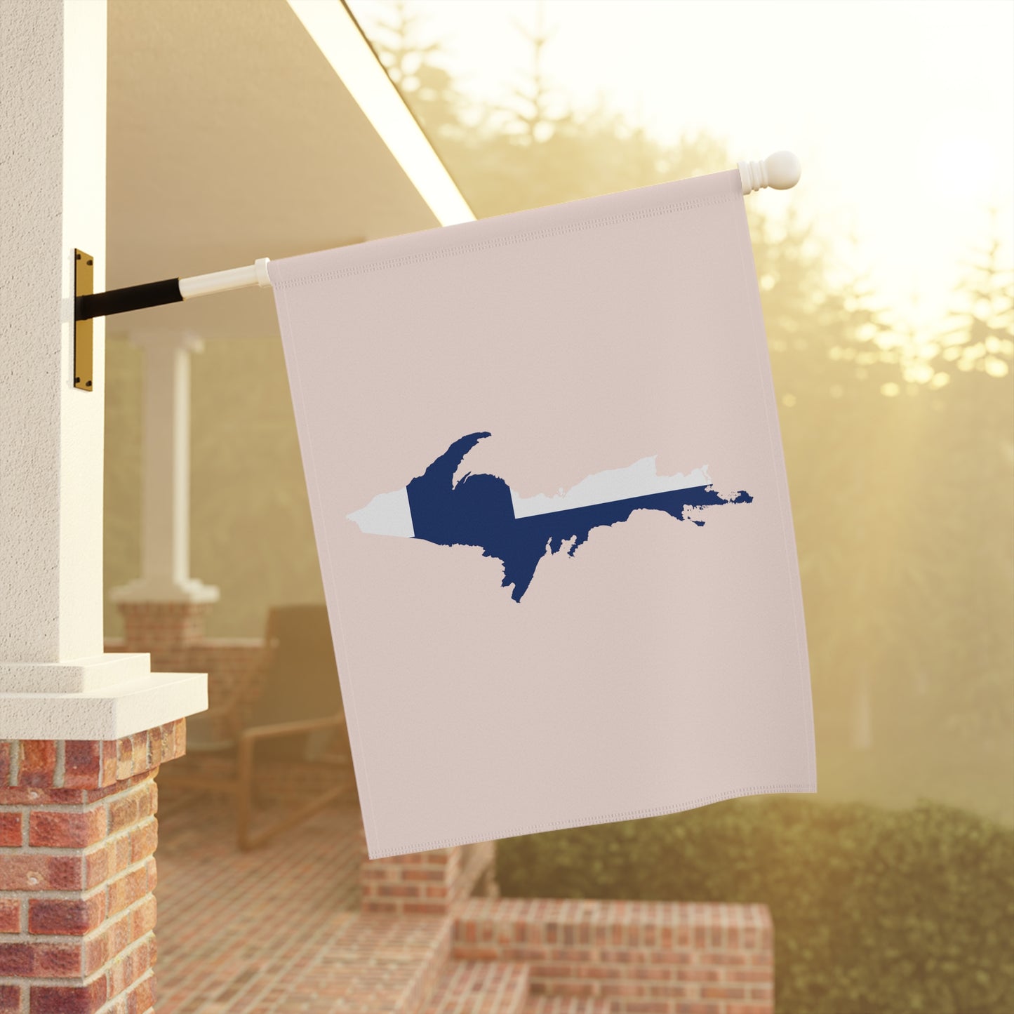 Michigan Upper Peninsula Home & Garden Flag (w/ UP Finland Flag) | Champagne Pink