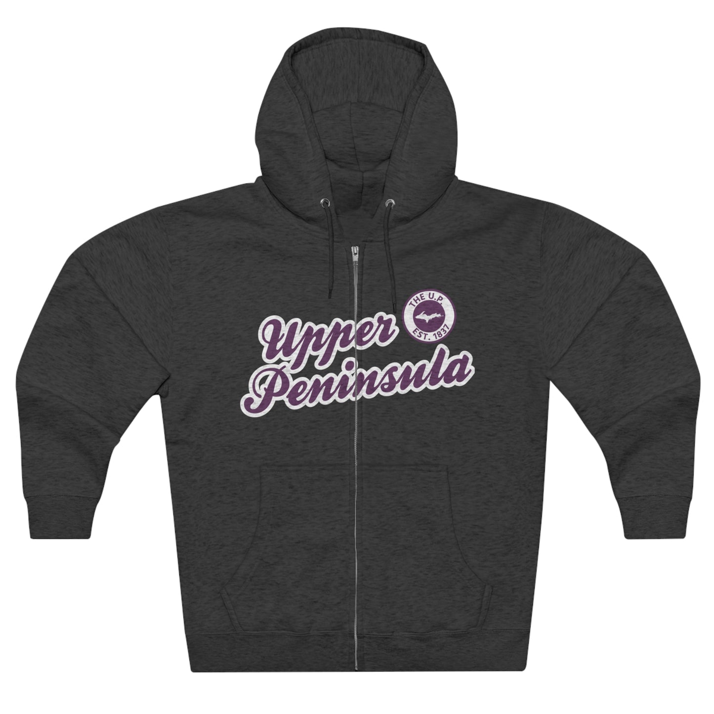 'Upper Peninsula EST 1837' Hoodie (Plum Script Font) | Unisex Full Zip