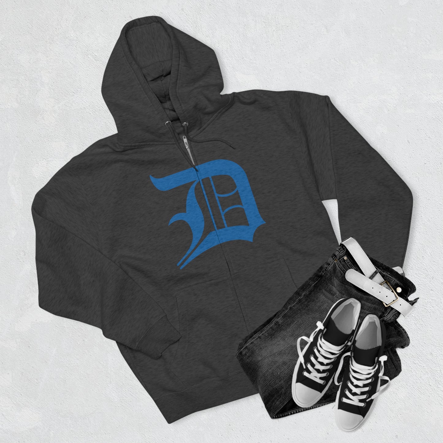 Detroit 'Old English D' Hoodie (Full-Body Azure) | Unisex Full Zip