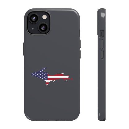 Michigan Upper Peninsula Tough Phone Case (Iron Ore Grey w/ UP USA Flag Outline) | Apple iPhone