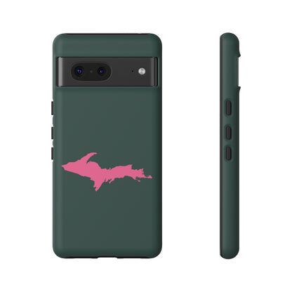 Michigan Upper Peninsula Tough Phone Case (Green w/ Pink UP Outline) | Samsung & Pixel Android