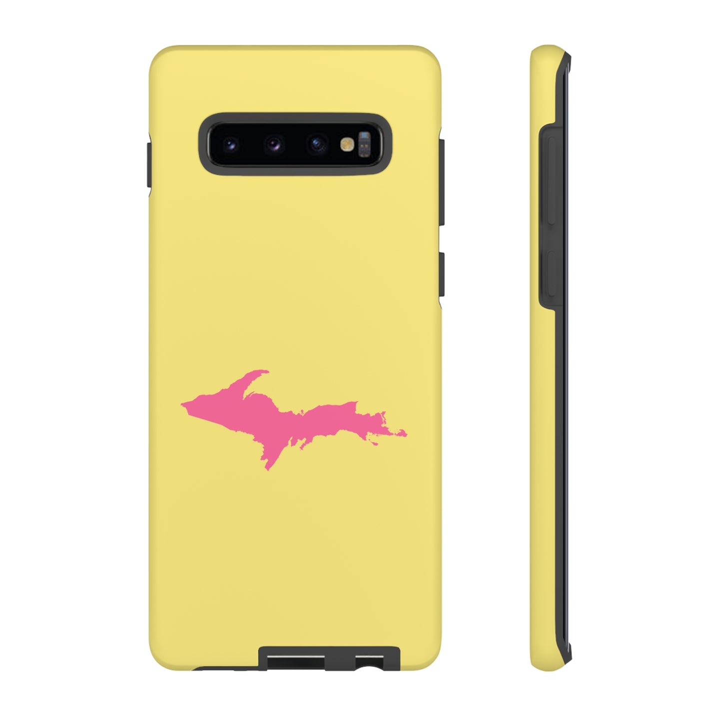 Michigan Upper Peninsula Tough Phone Case (Yellow Cherry Color w/ Pink UP Outline) | Samsung & Pixel Android