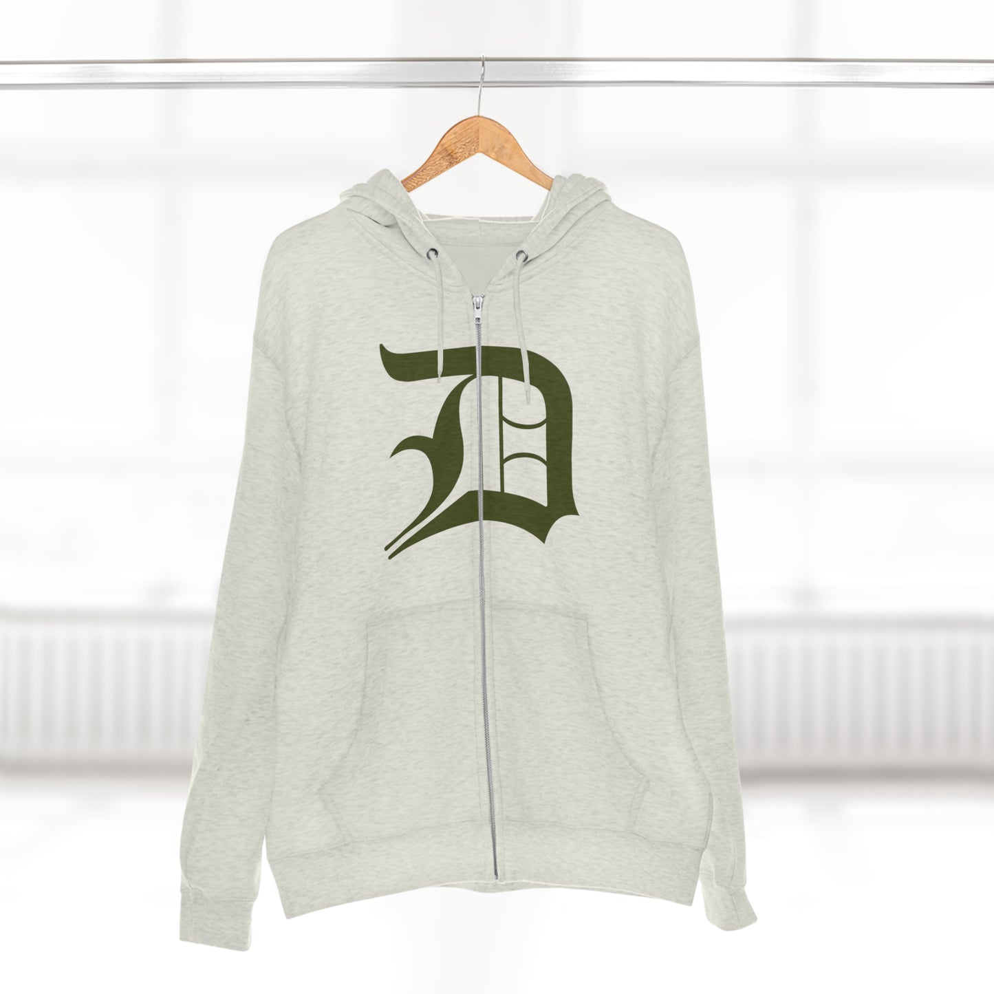 Detroit 'Old English D' Hoodie (Full-Body Army Green) | Unisex Full Zip