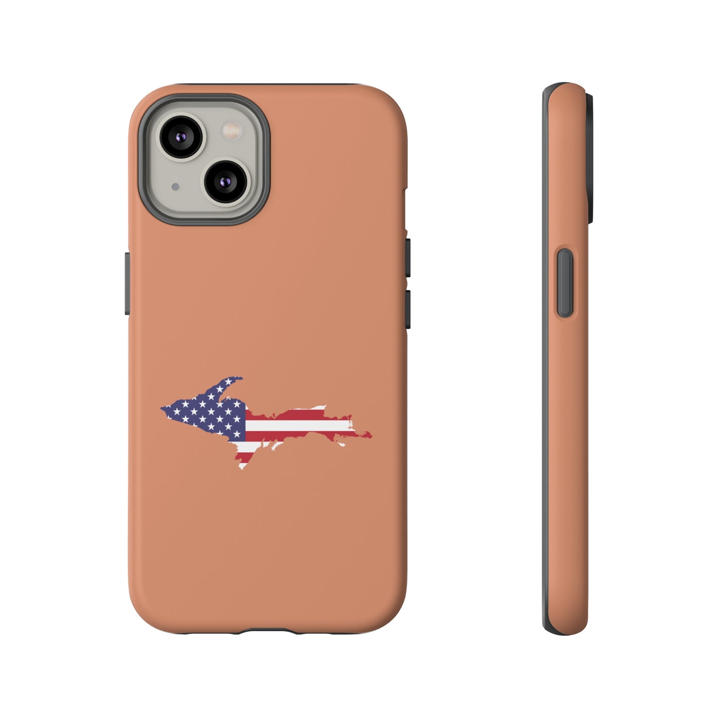 Michigan Upper Peninsula Tough Phone Case (Copper Color w/ UP USA Flag Outline) | Apple iPhone