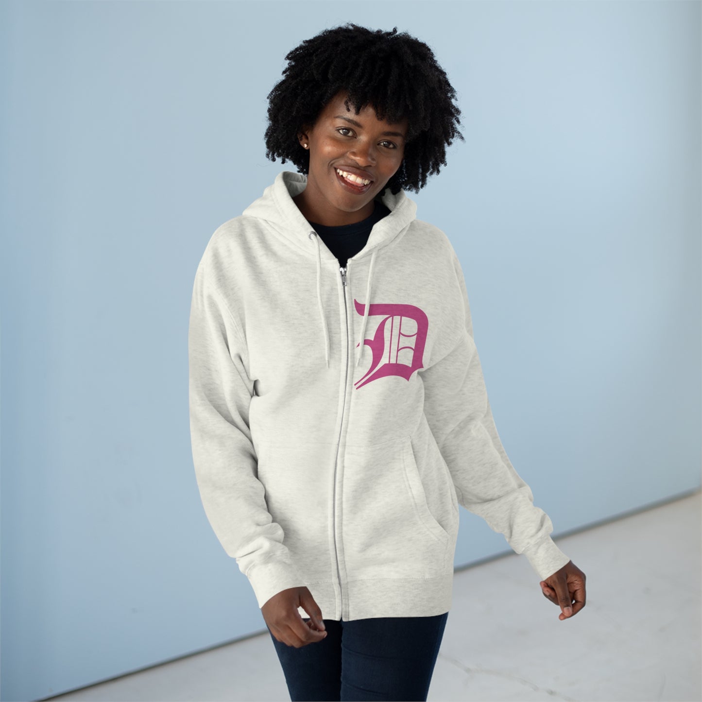 Detroit 'Old English D' Hoodie (Apple Blossom Pink) | Unisex Full Zip