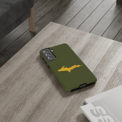 Michigan Upper Peninsula Tough Phone Case (Army Green w/ Gold UP Outline) | Samsung & Pixel Android